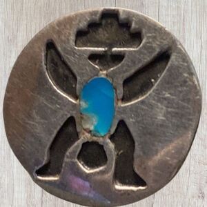 Vintage Southwestern Knifewing Kachina Turquoise Pin Brooch